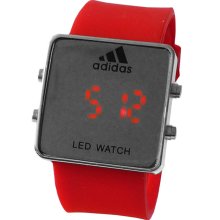 ADIDAS LED Mirror Silver-Tone Dial Digital Watch Red Silicone Mens Ladies - Other - Red