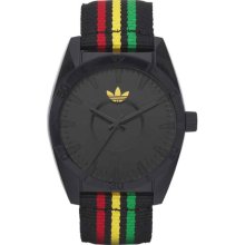 Adidas Mens Originals Santiage Rasta Analog Polyurethane Watch - Multicolor Nylon Strap - Black Dial - ADH2663