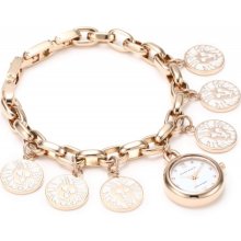 AK Anne Klein Women's 10-9766RGCH Rosegold-Tone Logo Charm Bracelet Watch