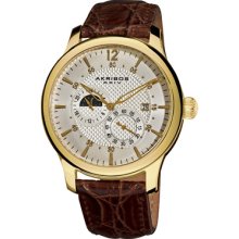 Akribos XXIV Watches Men's White Dial Brown Leather Brown Leather/Whi