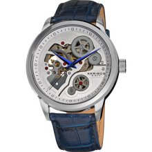 Akribos XXIV Watches Men's Silver Tone Dial Blue Leather Blue Leather/