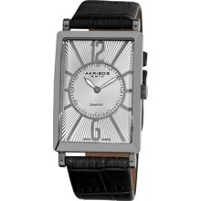 Akribos XXIV Watches Men's White Diamond Black Leather Black Leather