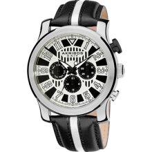 Akribos XXIV Watches Men's Black & White Dial Black Leather Black Lea