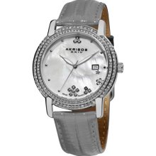 Akribos XXIV Watches Women's Mother of Pearl Dial Grey Leather Grey Le