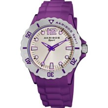 Akribos XXIV Watches Women's White Dial Purple Silicon Purple Silicon