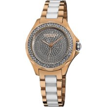 Akribos XXIV Watches Women's Silver Tone Dial Rose Tone SS with Cerami