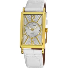 Akribos XXIV Watches Women's White Diamond Silver Dial White Leather W