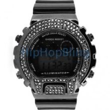 All Black Custom Bling Bling Digital Sports Hip Hop Watch