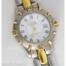 Anne Klein Woman's Two Tone Watch White Dial Date Retro