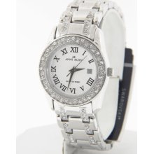 Anne Klein Women's Crystal Accented Steel White Roman Numeral Dial Quartz Watch