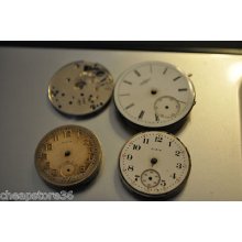 Antique Elgin Pocket Watch Lot Of 4 Dials And Movement 1887-1930 For Parts/rep.