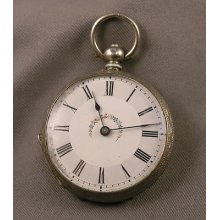 Antique European K & Co. .800 Silver Key Wind Floral Dial Pocket Watch As Is