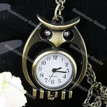 Antique Owl Pendant Quartz Pocket Watch Necklace Chain