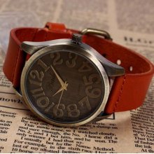 Antique Style Bronze Case Mens Womens Light Coffee Leather Band Watch