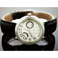 Aqua Master Ladies Round White Face 0.50ct Diamonds Watch / Black Band