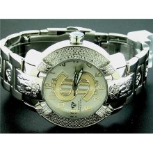 Aqua Master Large Round 20 Diamonds SS Watch with Dollar Sign