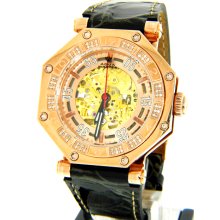 Aqua Master Octagon Automatic Men's Leather Watch 1.00ct W303-2