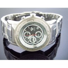 Aqua Master Round 20 Diamonds Stainless Steel Band Black Face