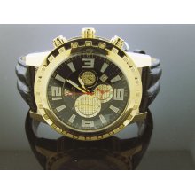 Aqua Master Round 50MM 24 Diamonds Watch Yellow Gold case & Black Face