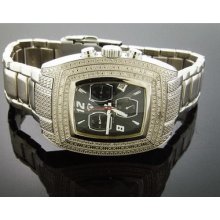 Aqua Master Silver Tone Square 20 Diamonds Watch Black Face