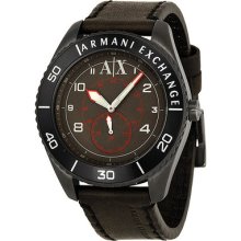 Armani Exchange Gmt Brown Dial Stainless Steel Brown Leather Mens Watch Ax1262