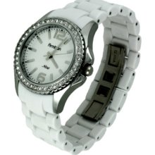 Armitron 753935wtwt Swarovski Bezel White Dial Silver-tone Watch Usa Seller