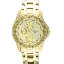 Armitron Men`s Gold Plated Stainless Chronograph Watch W/Date & 3 Sub Dials