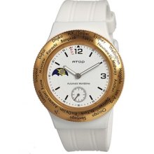 Atop Unisex Wwa Wold Timer Aluminum Watch - White Rubber Strap - Gold Dial - ATOWWA-5AR-GD