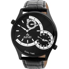 August Steiner Watches Men's Black Textured Dial Black Leather Black L