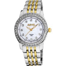 August Steiner Watches Women's White Mother of Pearl Dial Two Tone Bas