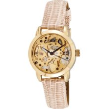 August Steiner Watches Women's Gold Tone Skeletonized Dial Beige Leath