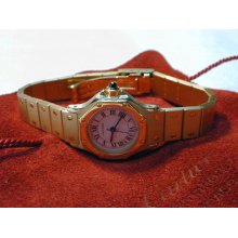 Authentic 18K Solid Yellow Gold New Cartier Santos Ladies Nail Wristwatch