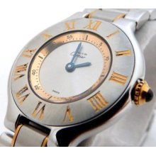 Authentic Ladies Cartier Must De 21 St. Steel/18k Watch. Excellent Condition.