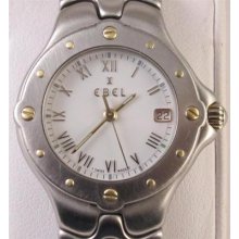 Authentic Two Tone Ladies Ebel Sport Wave Watch Roman White Dial