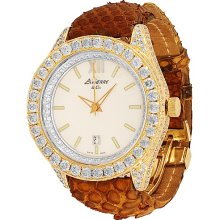 Avianne & Co. Mens Essence Collection 14K Yellow Solid Gold Diamond Watch 12.00 Ctw