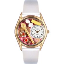 Baking White Leather And Goldtone Watch #C0310006