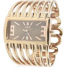 Band Women's Metal Analog Quartz Bracelet Watch With Rolling Beads Ornamentation(Golden)