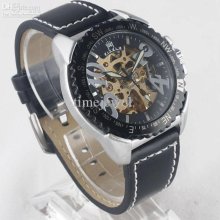 Bargain Big Numerals Black Case Leather Fashion Automatic Mechanical