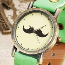 Beard Dial Design Cute Green Leather Women Girl Men Boy Watch Bracelet Odm 2