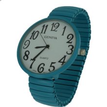 Big Number White Face Blue Turquoise Stretch Band Bracelet Watch