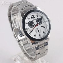 Big Off Men's Fashion Design Small-dial-decor Stainless Steel White