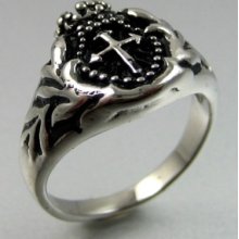 Biker Stainless Steel Crown&cross Mens Ring