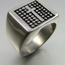 Biker Stainless Steel Square Bold Cross Mens Ring