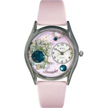 Birthstone: December Pink Leather And Silvertone Watch #S0910012