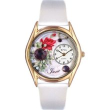 Birthstone: June White Leather And Goldtone Watch ...