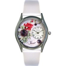 Birthstone: June White Leather And Silvertone Watch #S0910006