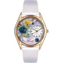 Birthstone: March White Leather And Goldtone Watch #C0910003