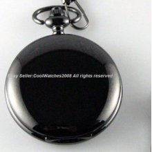 Black Case Mirror Mens Lady Quartz Pocket Watch Chain