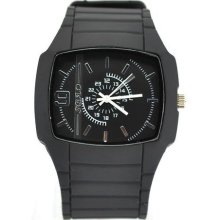 Black Plastic Quartz Hours Analog Wrist Sport Men Women Watch Wheel Strap