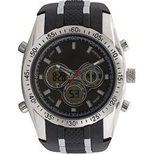 Black Rubber with Silver Accents Analog/Digital 3 eye Round Case